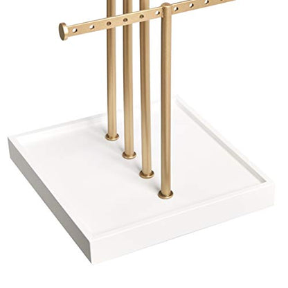 Amazon Basics Four-Tier Jewelry Organizer Tree Stand, Necklace Earring Bracelet Holder with Ring Storage, White/Brass - color: White/Brass, style: Hanging