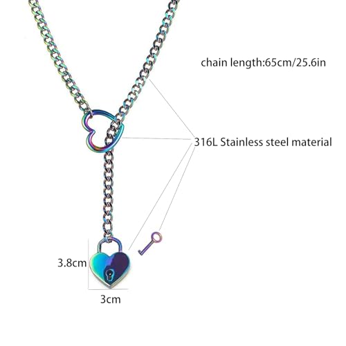 MIFYNN Heart O ring Slip Chain Necklaces for Women Stainless Steel Cuban Chain Bar Necklace Punk Rock Collar Necklace Handmade Adjustable Lariat Y Necklaces for Men - color: Multicolor lock