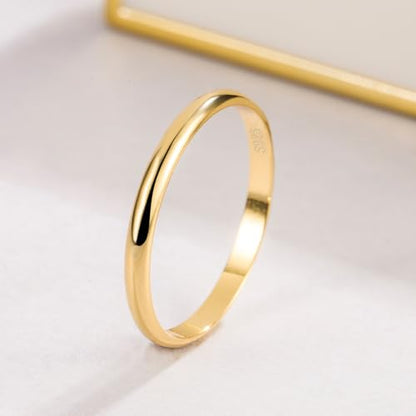 Dankadi Simple Fashion S925 Sterling Silver Ring Smooth Plain Dome Comfort Solid Silver Wedding Ring For Men & Women 3.5 mm 3-13# 24k Real Gold Plated Jewelry - color: 2MM Gold