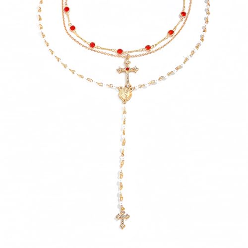 Layered Necklace for Women, Cross Pendant Y Necklace Set, 18K Gold Plated Dainty Stackable Jewelry Gift for Everyday Wear - style: 3PCS - A