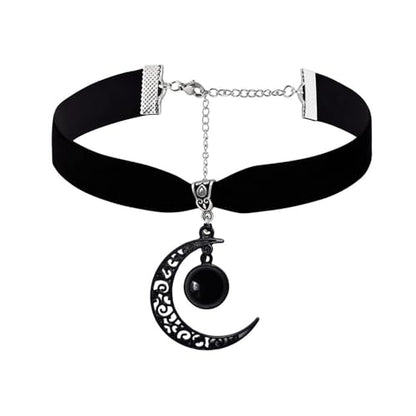 Gothic Black Velvet Goth Choker Necklace for Women,Cameo Black Choker Crow Skull Pendant Necklace Vintage Collar Skull Necklace Gothic Jewelry - style: Black moon