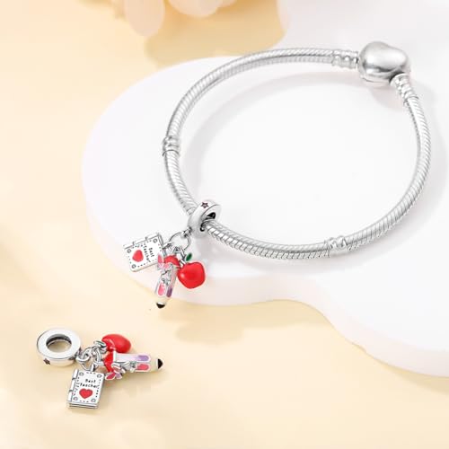 925 Sterling Silver Charms for Bracelets Necklaces Dangle Pendant With 5A Cubic Zirconias Bead Charm for Women DIY Jewelry - style: 3pcs Teacher Bead Pendant