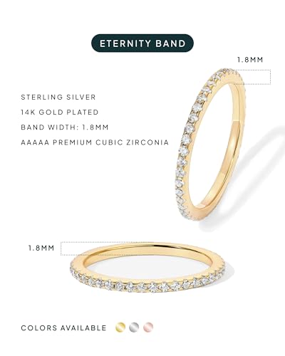 PAVOI 925 Sterling Silver Wedding Band for Women, 14K Gold Plated CZ Ring | Dainty Stackable Rings for Women, Cubic Zirconia Eternity Rings - color: 2-Pack White Gold & Yellow Gold