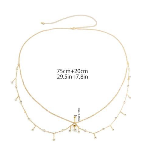 Summer Beach Multi-layer Crystal Belly Buttom Ring with Waist Chain Bikini Rhinestone Navel Piercing Dangle Belly Button Rings Waist Chain Sexy Belly Body Chain Jewelry for Women - style: Gold