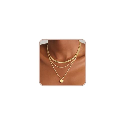 Gold Layered Necklaces for Women, 14K Gold Plated Paperclip Snake Chain Necklace Set, Dainty Coin Cross Tear Pendant Layering Choker Necklaces, Simple Trendy Stackable Jewelry Gifts - color: 3PCS / Coin & 2 Chains