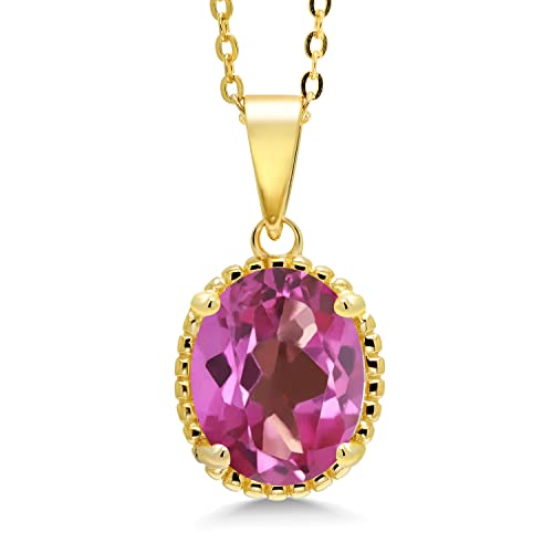 Gem Stone King 11X9MM Oval Gemstone Birthstone Pendant Necklace | 925 Sterling Silver | Solitaire Necklace For Women | With 18 Inch Chain | Fine Jewelry Gifts for Mom Women Wife Her - color: Pink Mystic Topaz