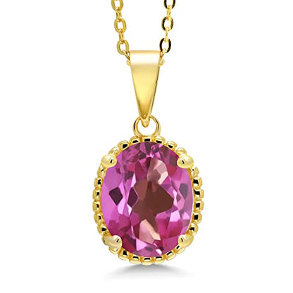 Gem Stone King 11X9MM Oval Gemstone Birthstone Pendant Necklace | 925 Sterling Silver | Solitaire Necklace For Women | With 18 Inch Chain | Fine Jewelry Gifts for Mom Women Wife Her - color: Pink Mystic Topaz