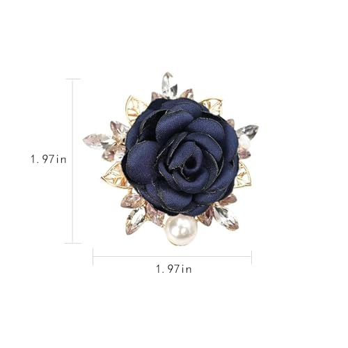 Rose Flower Brooch for Women Large Flower Brooch Elegant Pearl Brooches Handmade Crystal Pearl Pins Fabric Floral Lapel Pin Christmas Valentine's Day Dress Suit Accessories - color: dark blue