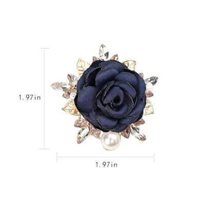 Rose Flower Brooch for Women Large Flower Brooch Elegant Pearl Brooches Handmade Crystal Pearl Pins Fabric Floral Lapel Pin Christmas Valentine's Day Dress Suit Accessories - color: dark blue