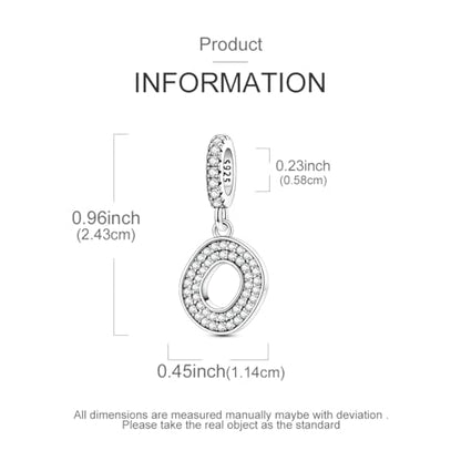 Hapour Letter 925 Sterling Silver Charm with Cubic Zirconia Alphabet A-Z Initial Dangle Charms Beads Pendent DIY Jewelry for Bracelets Necklace - color: O