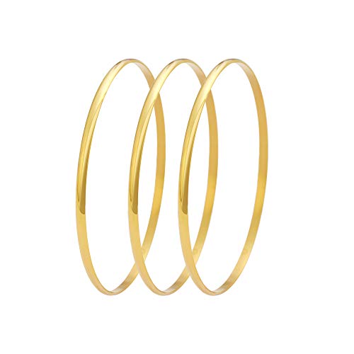 Stainless Steel Silver-Tone Three Stackable Womens Bangle Bracelets - color: yellow