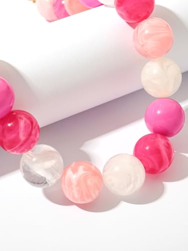 Chunky Beaded Necklaces for Women Statement Necklace | Bold Chunky Choker, Large Resin Beads, Adjustable Necklace, Boho Trendy Summer Beach Holiday Jewelry - color: Pink-01