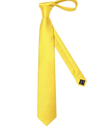 Solid Color Tie and Pocket Square with Tie Clip Lapel Pin Silk Formal Necktie Set Wedding Formal - color: Yellow