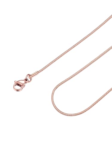 FOCALOOK Snake Chain Necklace, 1/1.2/1.5/2mm 14K Gold Plated Womens Chains | Hypoallergenic Stainless Steel Chain, Non Tarnish Rose Gold/Silver/Black Plated Finish, 14-30" Length for Everyday Layering - color: 1.2mm Rose Gold, size: 14 Inches