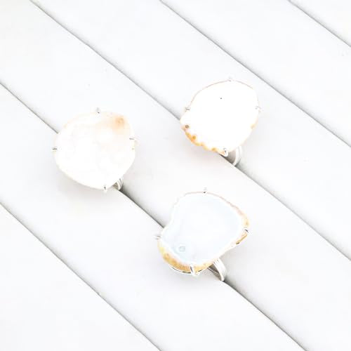 Geode Ring Set with Agate and Quartz Crystals,Stone Sizes 25-30mm - color: White, style: 1