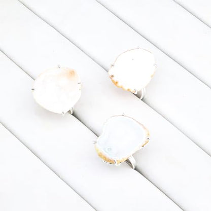 Geode Ring Set with Agate and Quartz Crystals,Stone Sizes 25-30mm - color: White, style: 1