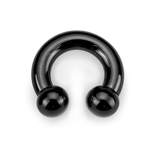 G23 Titanium Septum Ring Horseshoe Pincher Spike Nose Piercing Jewelry | 00/0/2/4/6/8/10/12G Circular Barbell Stretched Body Piercing Jewelry for Women Men,ASTM F136 Titanium Earrings, 10/12/16/19mm - color: Black-Horseshoe Balls, size: 2G(6mm)-12mm