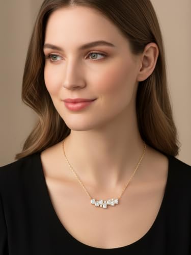 CYW All Moissanites Bar Pendant Necklace for Women, 16inch /18inch, Solid 925 Sterling Silver with Gold Plated, Birthday Valentine Wedding Anniversary Jewelry - color: Radiant-cut - Yellow Gold