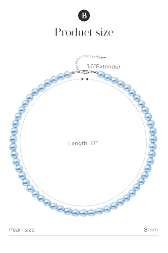 BABEYOND Round Imitation Pearl Necklace Wedding Pearl Necklace for Brides - color: Baby Blue, size: 8mm