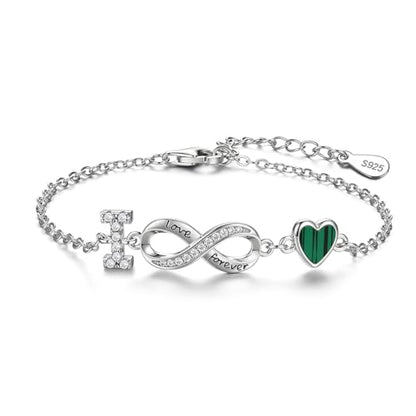 925 Sterling Silver Adjustable Letter Bracelets Infinity Heart Emerald Charm Link Bracelet ，Personalized Charm Alphabet Jewelry Valentines Christmas Mother’s Day Birthday Gifts - color: I