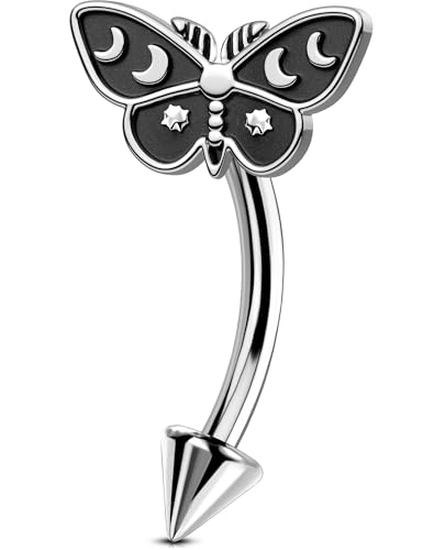 OUFER Halloween Moth Rook Eyebrow Piercing Jewelry, 316L Surgical Steel Rook Earrings for Women Men, Spooky Eyebrow Rings, 16G Curved Barbells, Halloween Body Piercing Jewelry-8mm
