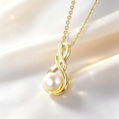 Freshwater Pearl Necklace for Women | 14K Gold Plated Infinity Pendant Fine Jewelry | Dainty Everyday Layering Chain with Lobster Clasp - color: Gold Dainty