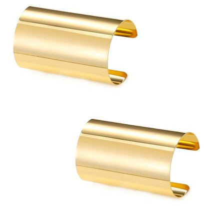 2Pcs Cuff Bangle Bracelet for Women Open Wide Wire Bracelets Gold Wrist Cuff Wrap Bracelet Adjustable - color: Gold1
