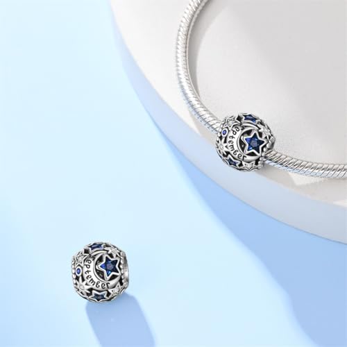 Star Moon 925 Sterling Silver Birthstone Charm for Bracelet Women Jewelry - color: September