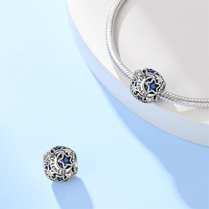 Star Moon 925 Sterling Silver Birthstone Charm for Bracelet Women Jewelry - color: September