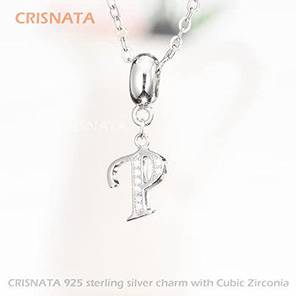 26 Letter Pendant Charms, Polished 925 Sterling Silver Complete Initial A-Z Dangling CZ Stone Alphabet Beads, fits European Bracelet Necklace, Gift for Mother/Father/Daughter/Son/Sister/Aunt - color: Letter P CZ Pendant Charm