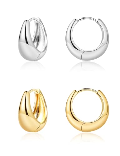 Gold and Silver Hoop Earrings for Women Small Huggie Earrings Hoops | Lightweight Hypoallergenic Hoop Earrings Set for Women Gifts - color: oval hoop