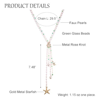 Simulated Pearl Strand Layered Necklace for Women, Multi Strand Long Necklace, Dainty Sweater Necklace for Party Costume Jewelry - style: Shell Starfish