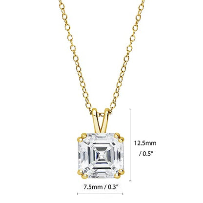 BERRICLE Sterling Silver CZ Solitaire Pendant Necklace for Women, Gold Flashed, Cubic Zirconia - Asscher, Emerald, Heart Shaped, Princess, Round Cut - style: Asscher Cut, Gold Flashed