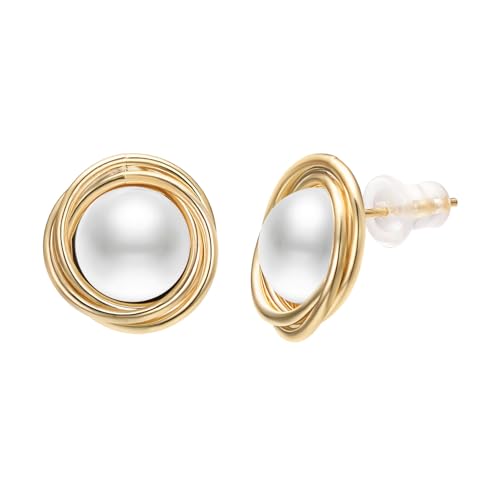 Pearl and Rhinestone Stud Earrings for Women Retro Statement Earrings Wedding Party Prom Jewelry - color: Big Pearl-Gold