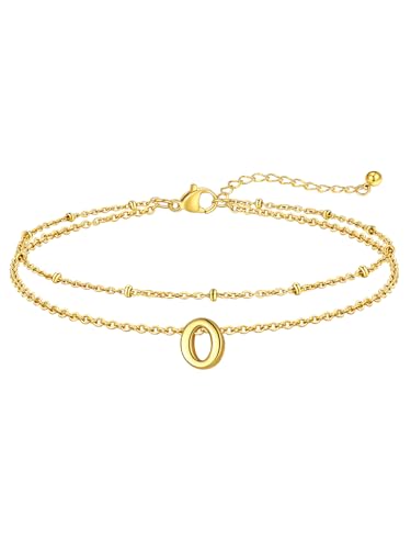 FaithHeart Initial Ankle Bracelets for Women, Waterproof 14k Gold Plated Initial Anklets Non Tarnish Stainless Steel Cute Layered Anklet Summer Beach Jewelry - color: Gold, size: Initial O