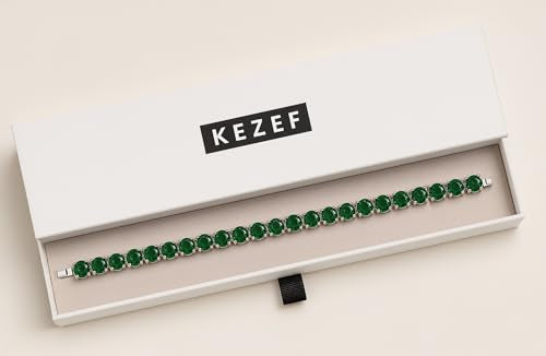 KEZEF Tennis Bracelet for Women, 7mm Round CZ, Silver Plated Brass, 6.5–8 Inch, Fold-Over Clasp - color: Simulated Green Emerald, size: 8 Inch