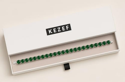 KEZEF Tennis Bracelet for Women, 7mm Round CZ, Silver Plated Brass, 6.5–8 Inch, Fold-Over Clasp - color: Simulated Green Emerald, size: 8 Inch