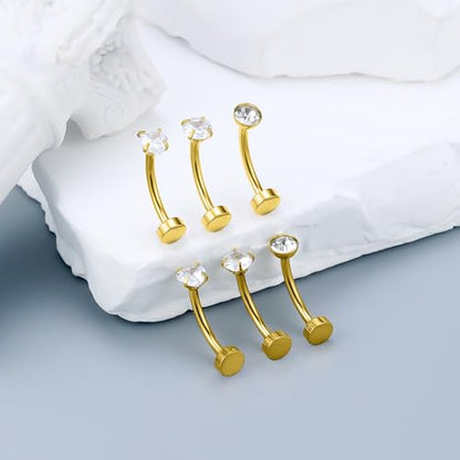 14G Floating Belly Button Ring Piercing Jewelry 316L Stainless Surgical Steel Round Heart Cubic Zirconia Opal Navel Rings Belly Button Ring Piercing Jewelry for Women 14 Gauge Hypoallergenic - color: Gold-12MM Bar-Clear CZ