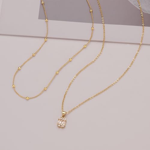 Layered Dainty Necklaces for Women Set, 14K Gold Silver Plated Choker Chain Simple Pendant Necklace Stackable, Trendy Prom Jewelry Gifts for Women - color: Diamond1-Gold