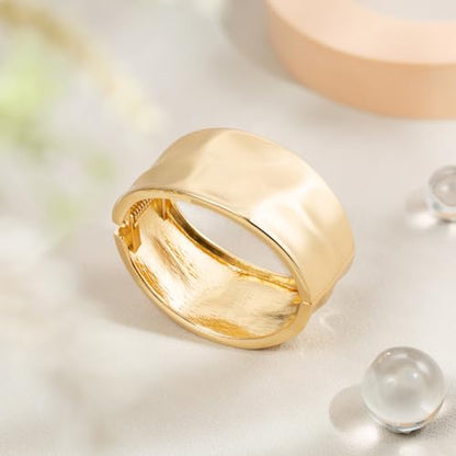 HZMAN Chunky Gold Cuff Bracelets for Women Thick Wide Bangle Bracelet Hammered Open Hinge Wrist Cuff Bracelet Jewelry Gift - color: 01.Hammered Gold