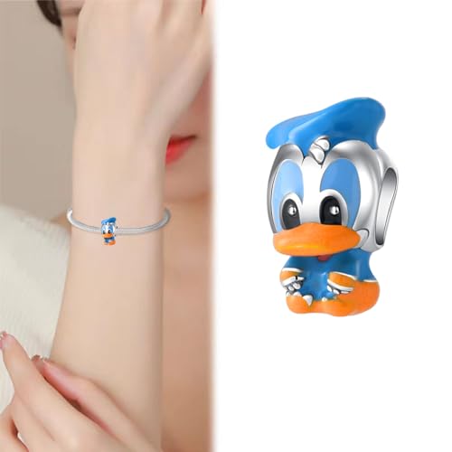 Charm for Bracelets and Necklaces Heart Cat Flower Boy 925 Sterling Silver Bead Birthday Jewelry Gift for Women - color: Blue Duck Charm