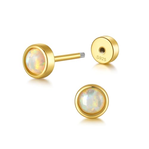 CHIC & ARTSY 18K Gold Plated Solid 925 Sterling Silver Flat Back Earrings for Women Multiple Piercings Screw Back Earrings Cartilage Hypoallergenic Jewelry - style: 925 Silver Flat Back #03
