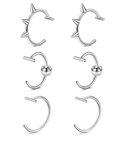 QWALIT Fake Nose Ring Fake Lip Piercing Fake Lip Ring Fake Nose Ring Hoop Fake Snake Bites Fake Lip Piercings Faux Lip Rings Fake Nose Piercing Clip on Nose Ring Spring - color: D5-3 styles-silver
