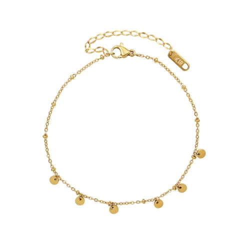 Dainty Gold Anklets for Women Stainless Steel Simple Ankle Bracelets Summer Beach Foot Chain Jewelry Gift - color: Disc Charm