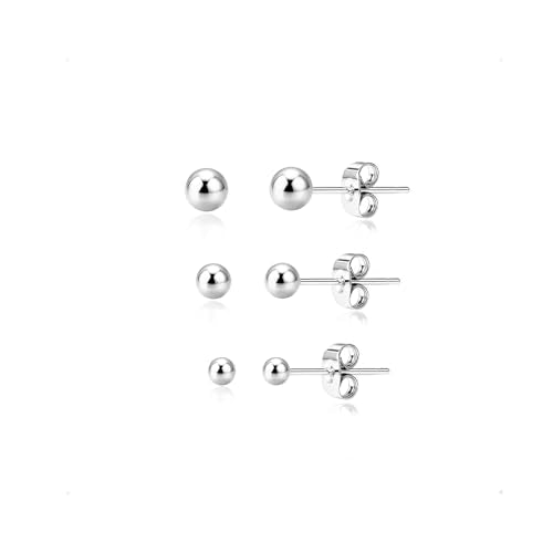 IMBOS Pearl Earrings 14k Gold Plated Daisy Flower Stud Earrings for Women Ball Stud Flat Back Earring Hypoallergenic Statement Earring Trendy Jewelry Gift for Women - color: Silver-Ball 3,4,5