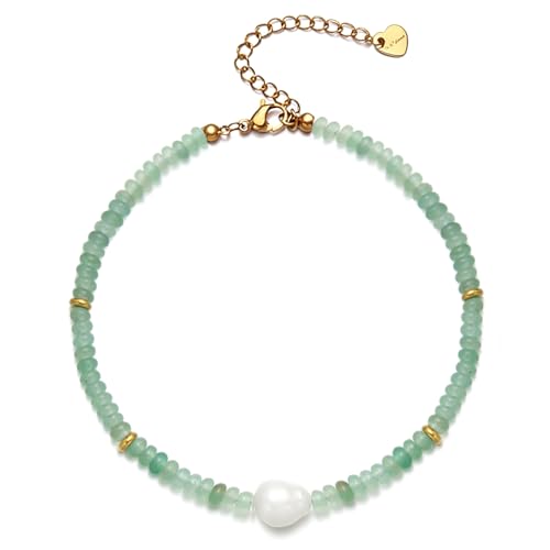 Gemstone Beaded Bracelets with Freshwater Pearl | Crystal Beaded Bracelet Boho Natural Stone Trendy Jewelry Gifts - color: Green