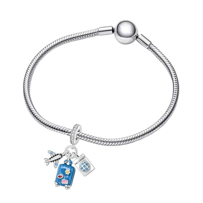 925 Sterling Silver Charms for Bracelets and Necklaces Lipstick and Perfume High Heels Dangle Pendants Heart Butterfly Bead Charms Halloween Christmas Gift for Womens - style: Airplane Passport Suitcase Dangle
