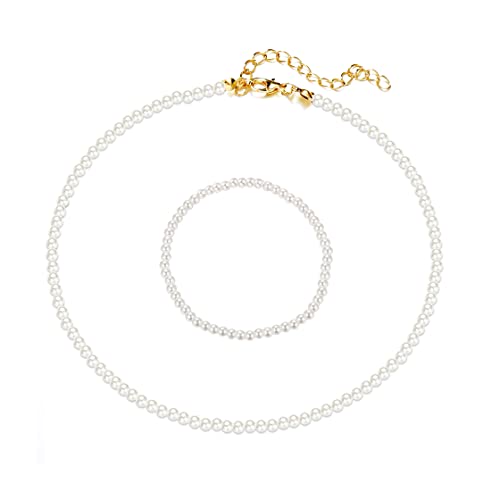 COLORFUL BLING Imitation Pearl Strands Choker Necklace Bracelet With Meaningful Card for Wedding Anniversary Birthday Party Gifts Bridal Jewelry Set - color: 4mm set