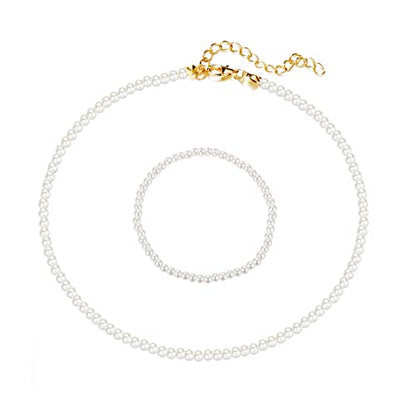COLORFUL BLING Imitation Pearl Strands Choker Necklace Bracelet With Meaningful Card for Wedding Anniversary Birthday Party Gifts Bridal Jewelry Set - color: 4mm set