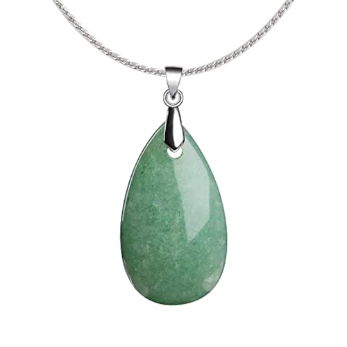 Natural Stone Teardrop Pendant Necklace, Birthstone Water Drop Gemstone Necklace with Stainless Steel Chain for Women - color: Aventurine